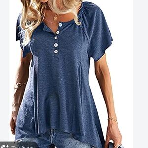 Soft Surroundings Navy Blue Short-Sleeve Henley Tunic Small